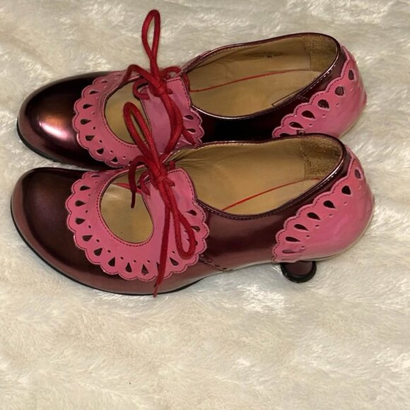 John Fluevog bellevue lottie deno frill scallop pink patent leather shoes 7.5 - Picture 6 of 10